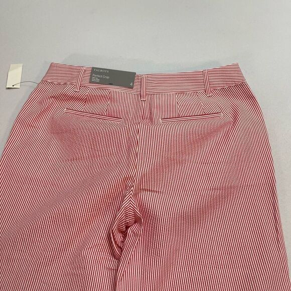 NWT Talbots Perfect Crop Slim Fit Crop Length Red White Seersucker Pants Size 4 - Picture 8 of 8